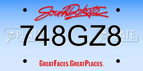 748GZ8 South Dakota License Plate