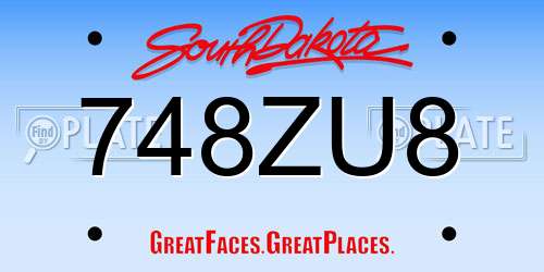 748ZU8 South Dakota License Plate