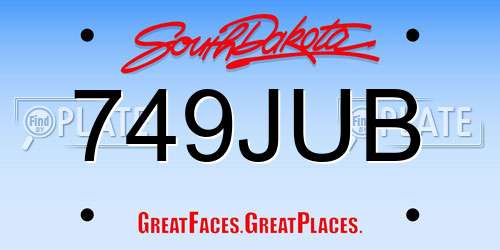 749JUB South Dakota License Plate