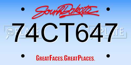 74CT647 South Dakota License Plate