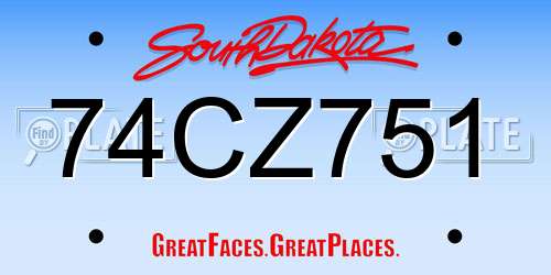 74CZ751 South Dakota License Plate