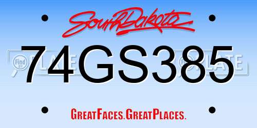 74GS385 South Dakota License Plate