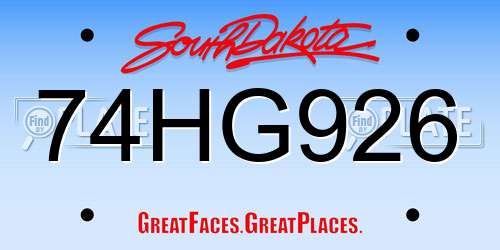 74HG926 South Dakota License Plate