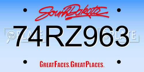 74RZ963 South Dakota License Plate