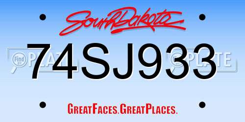 74SJ933 South Dakota License Plate