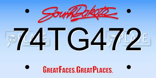 74TG472 South Dakota License Plate