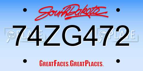 74ZG472 South Dakota License Plate