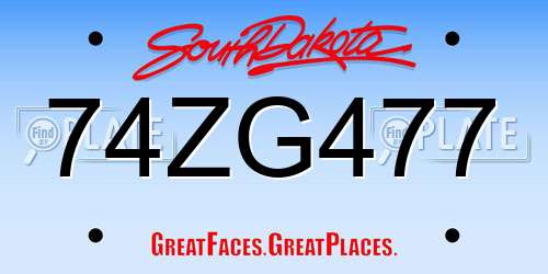 74ZG477 South Dakota License Plate