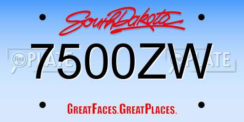 7500ZW South Dakota License Plate