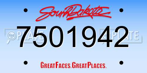 7501942 South Dakota License Plate