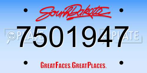 7501947 South Dakota License Plate
