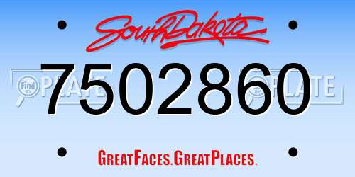 7502860 South Dakota License Plate