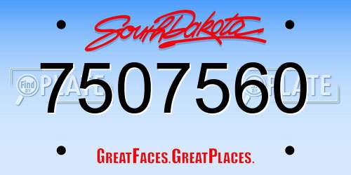 7507560 South Dakota License Plate