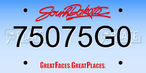 75075G0 South Dakota License Plate