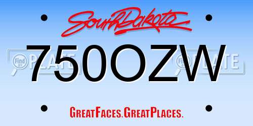 750OZW South Dakota License Plate