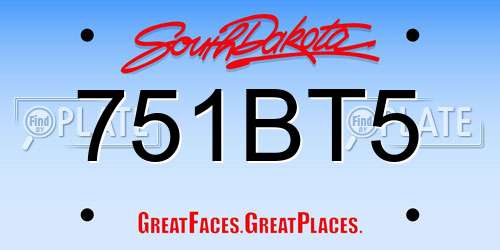 751BT5 South Dakota License Plate