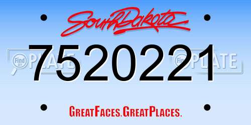 7520221 South Dakota License Plate