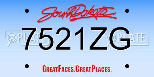 7521ZG South Dakota License Plate