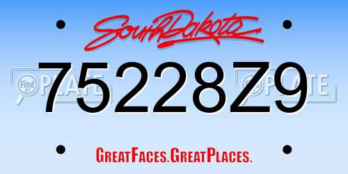 75228Z9 South Dakota License Plate