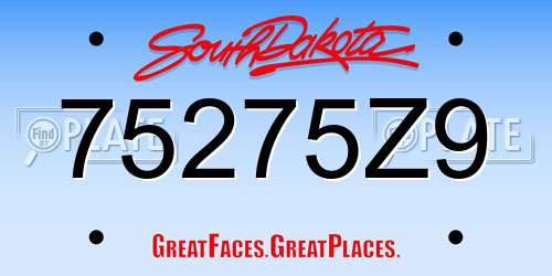 75275Z9 South Dakota License Plate