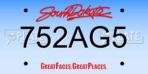 752AG5 South Dakota License Plate
