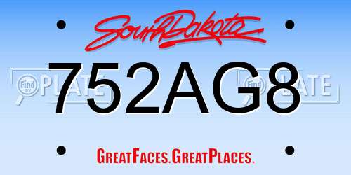 752AG8 South Dakota License Plate