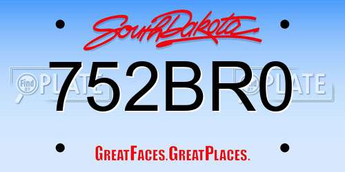 752BR0 South Dakota License Plate