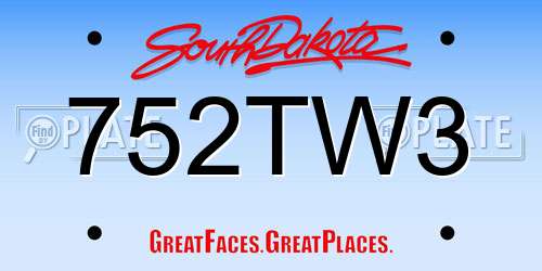 752TW3 South Dakota License Plate