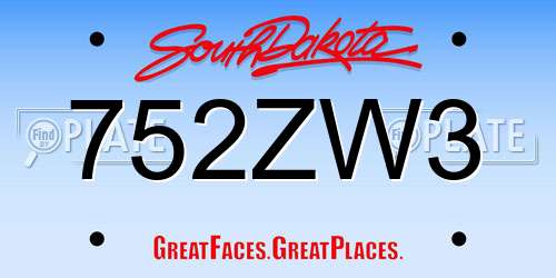 752ZW3 South Dakota License Plate