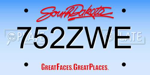 752ZWE South Dakota License Plate