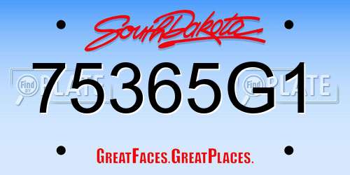 75365G1 South Dakota License Plate