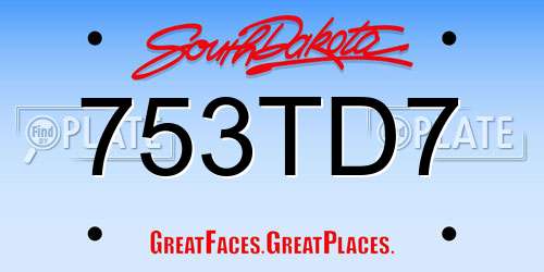 753TD7 South Dakota License Plate