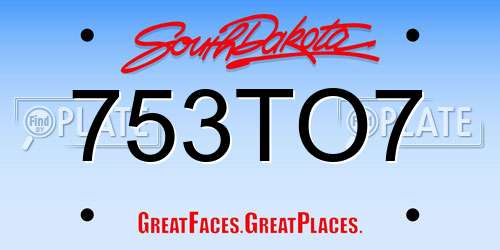 753TO7 South Dakota License Plate