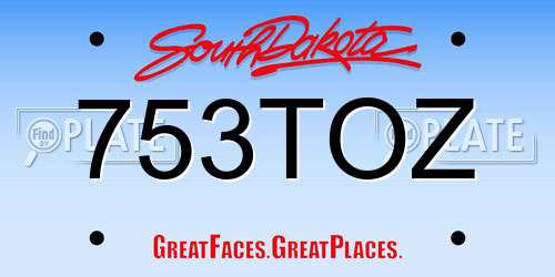 753TOZ South Dakota License Plate
