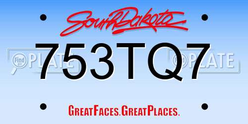 753TQ7 South Dakota License Plate