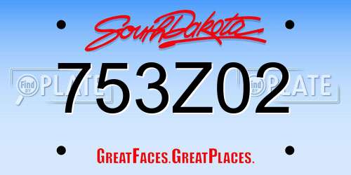 753Z02 South Dakota License Plate