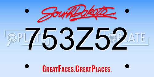753Z52 South Dakota License Plate