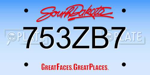 753ZB7 South Dakota License Plate