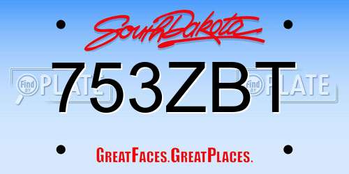 753ZBT South Dakota License Plate