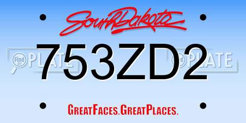 753ZD2 South Dakota License Plate