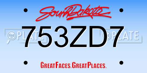 753ZD7 South Dakota License Plate