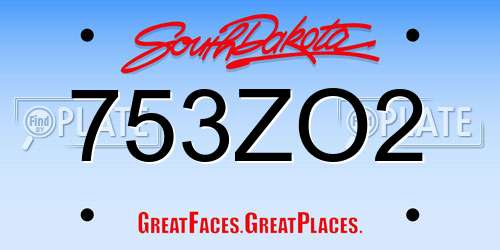 753ZO2 South Dakota License Plate
