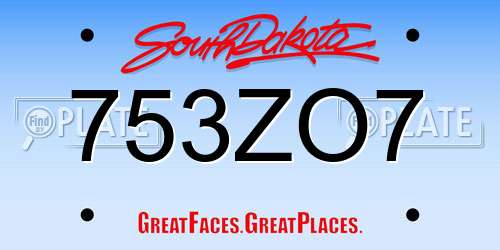753ZO7 South Dakota License Plate
