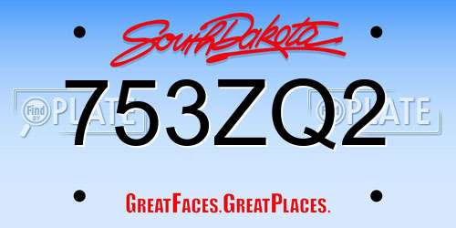 753ZQ2 South Dakota License Plate