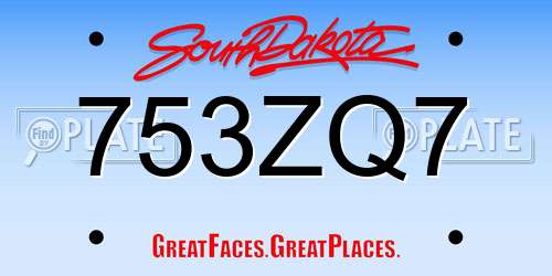 753ZQ7 South Dakota License Plate