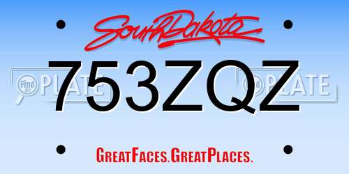 753ZQZ South Dakota License Plate