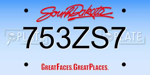 753ZS7 South Dakota License Plate