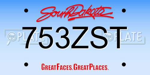 753ZST South Dakota License Plate
