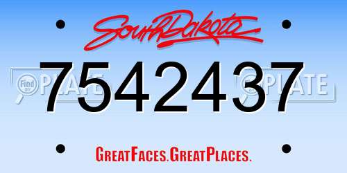 7542437 South Dakota License Plate