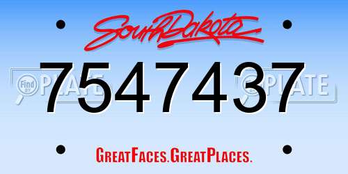 7547437 South Dakota License Plate